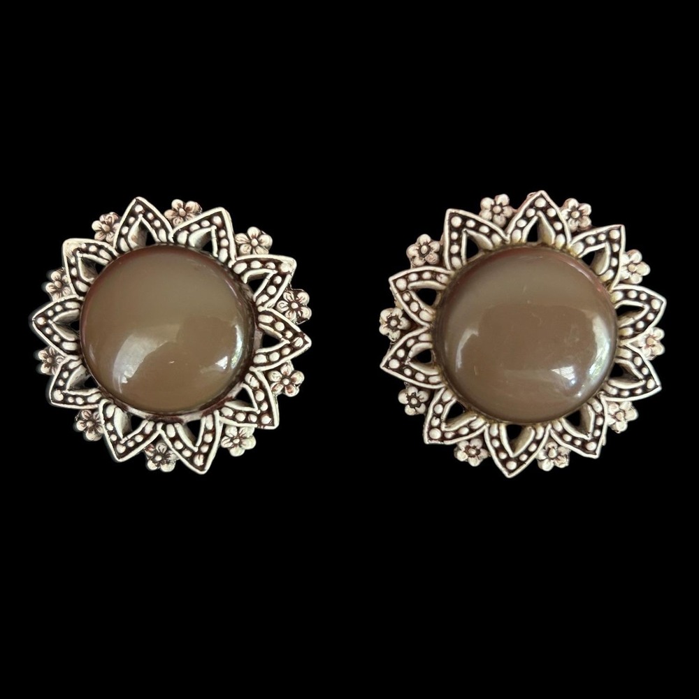 Vintage Clip On Earrings Flower Statement Button Style Costume Jewelry
